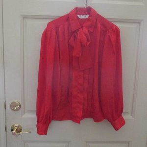 Ladies Red pleated blouse with tie Size 10 Vintage